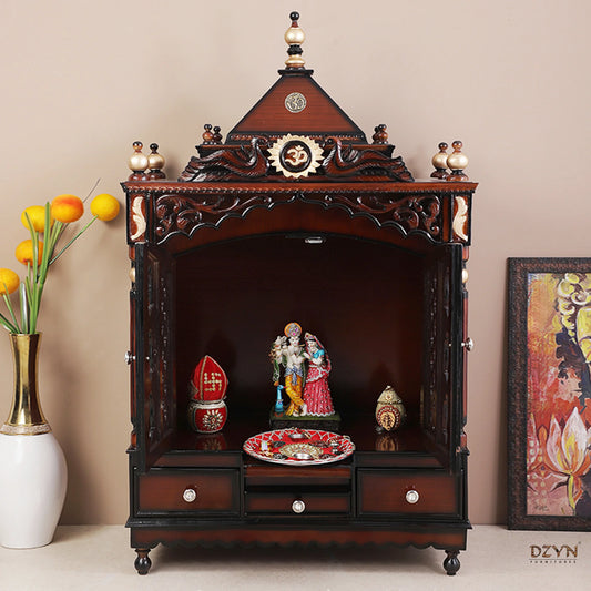 Antarusya Large Floor Rested Pooja Mandir with Door (Brown Gold)