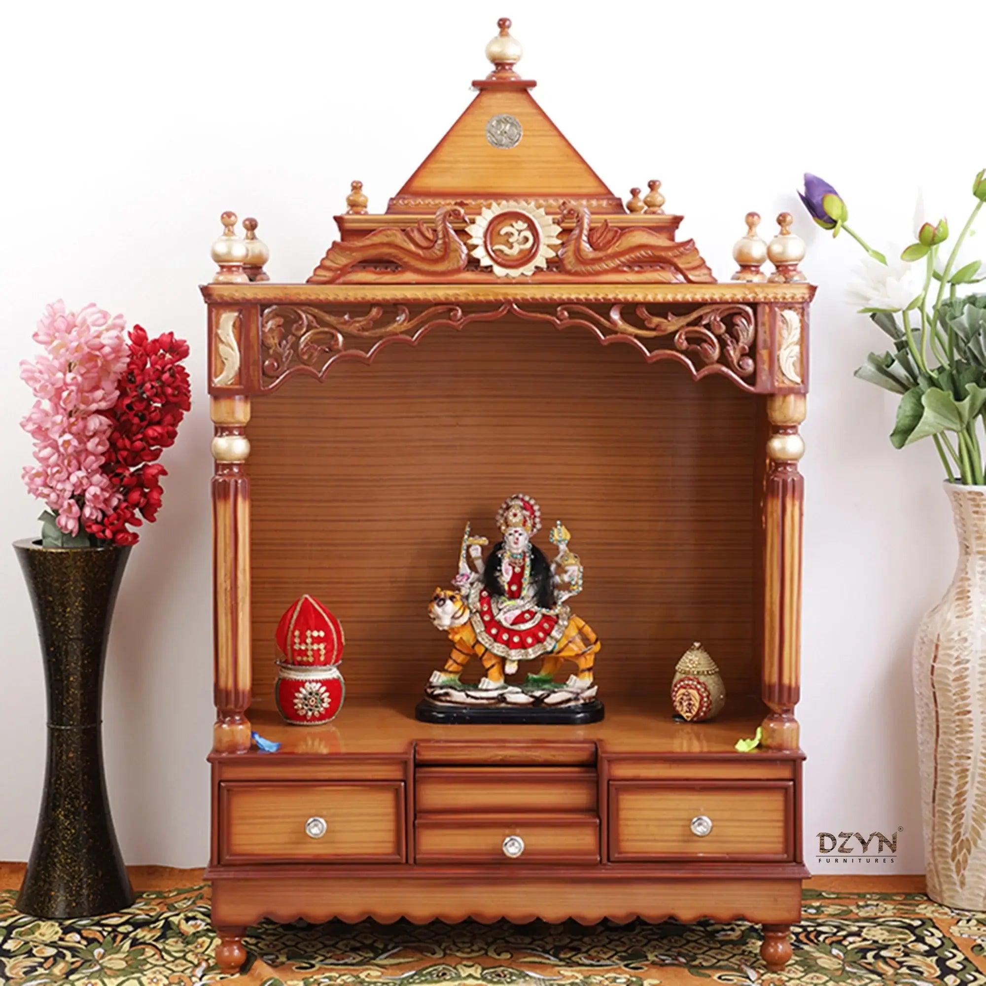 Antarusya Large Floor Rested Pooja Mandir without Door Teak Gold lifestyle image