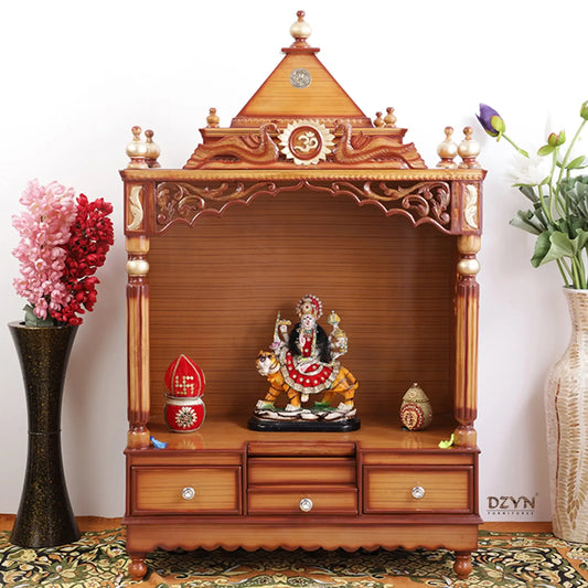 Antarusya Large Floor Rested Pooja Mandir without Door Teak Gold lifestyle image