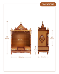Antarusya Large Floor Rested Pooja Mandir without Door (Teak Gold) dimensions