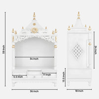 Antarusya Large Floor Rested Pooja Mandir without Door (White Gold) Dimensions