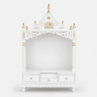 Antarusya Large Floor Rested Pooja Mandir without Door (White Gold) Front View