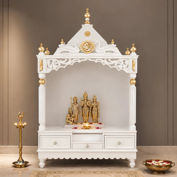 Antarusya Large Floor Rested Pooja Mandir without Door (White Gold) Lifestyle Image