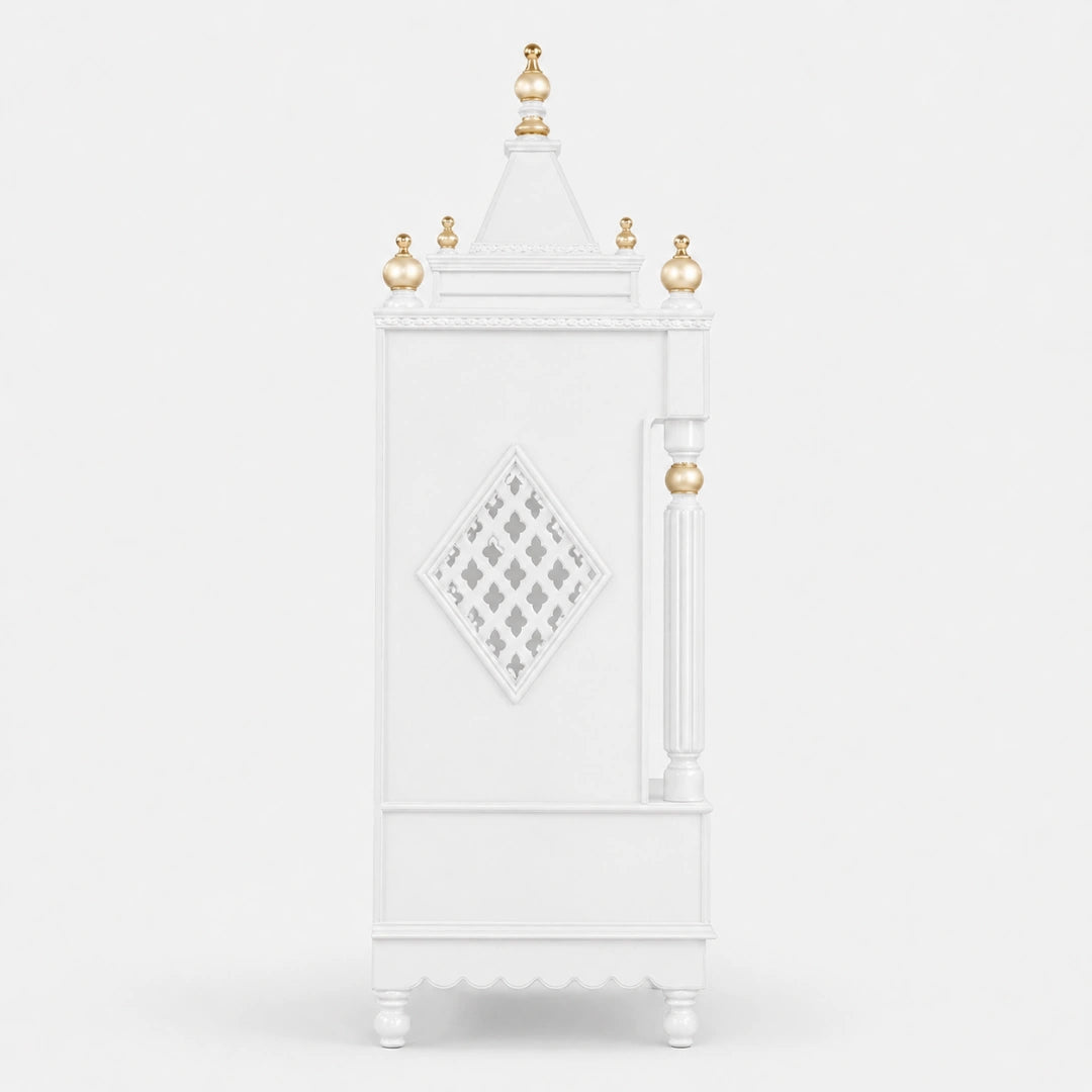 Antarusya Large Floor Rested Pooja Mandir without Door (White Gold) Side Angle