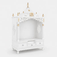 Antarusya Large Floor Rested Pooja Mandir without Door (White Gold) Side View