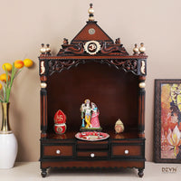 Antarusya Large Floor Rested Pooja Mandir without Door Brown Gold color lifestyle image