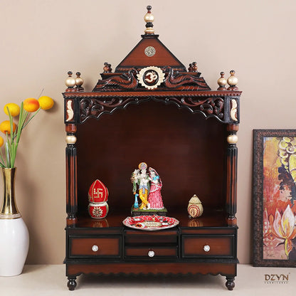 Antarusya Large Floor Rested Pooja Mandir without Door Brown Gold color lifestyle image