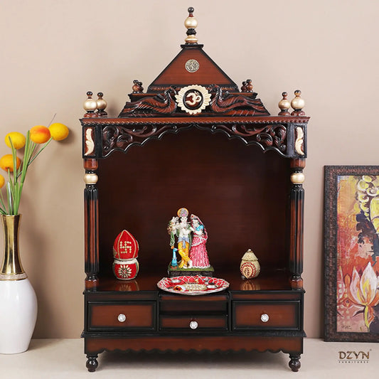Antarusya Large Floor Rested Pooja Mandir without Door Brown Gold color lifestyle image