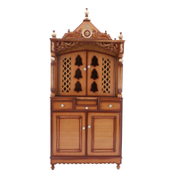 Antarusya Large Floor Rested Pooja Mandap/Wooden temple with doors for home in Teak Gold color front view