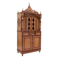 Antarusya Large Floor Rested Pooja Mandap/Wooden temple with doors for home in Teak Gold color 45° side view
