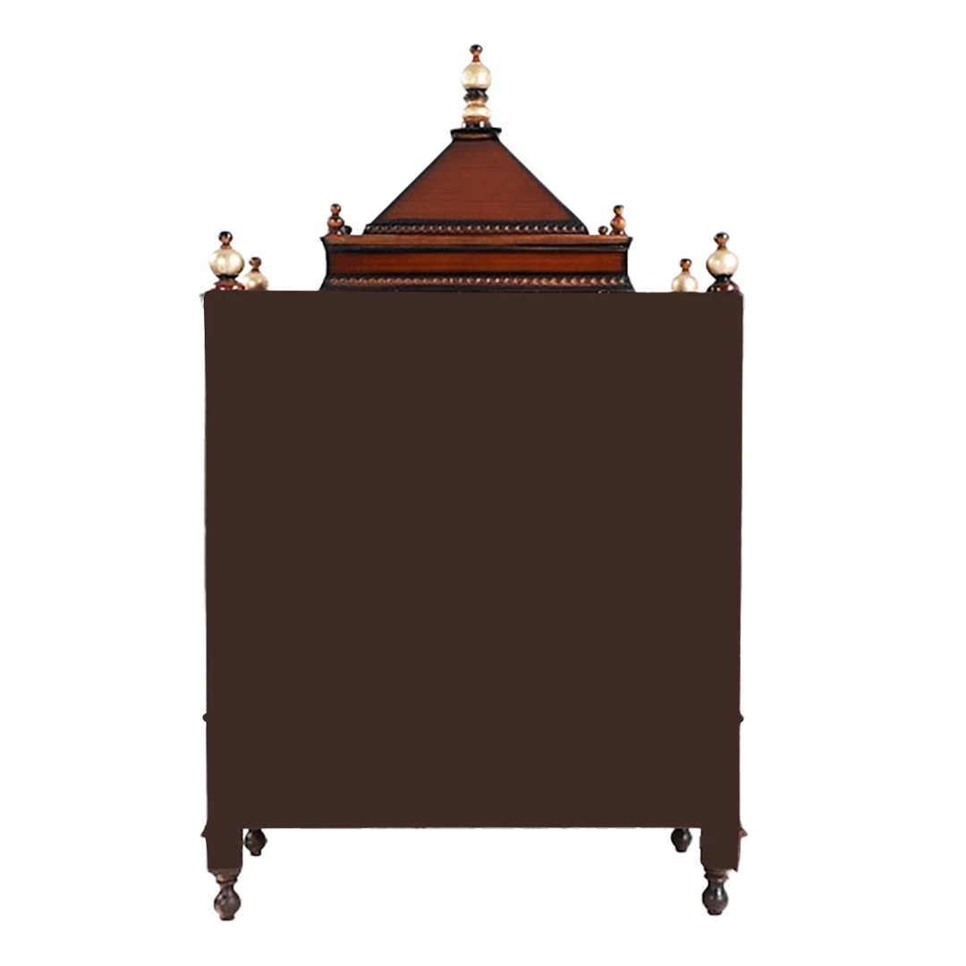 Antarusya Large Floor Rested Pooja Mandir/Wooden temple with Door for home in Brown Gold color back view