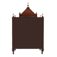 Antarusya Large Floor Rested Pooja Mandir/Wooden temple with Door for home in Brown Gold color back view