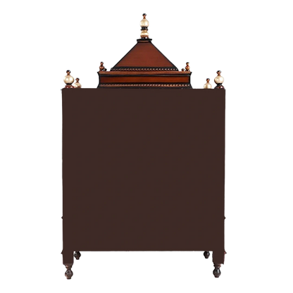 Antarusya Large Floor Rested Pooja Mandir/Wooden temple with Door for home in Brown Gold color back view
