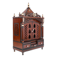 Antarusya Large Floor Rested Pooja Mandir/Wooden temple with Door for home in Brown Gold color 45° side view