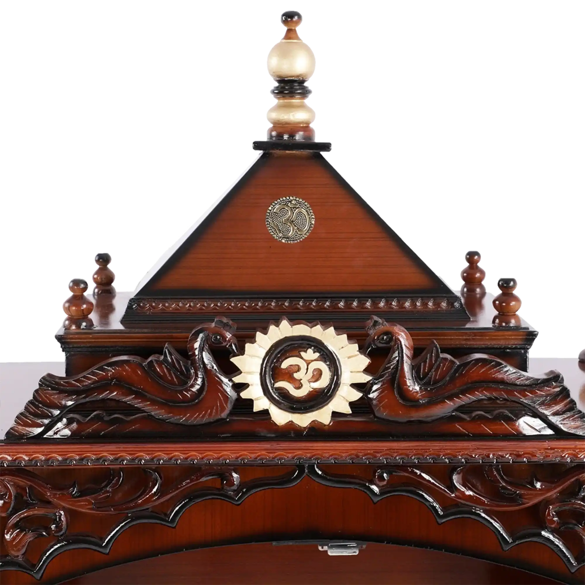 Antarusya Large Floor Rested Pooja Mandir/Wooden temple with Door for home in Brown Gold color zoom view