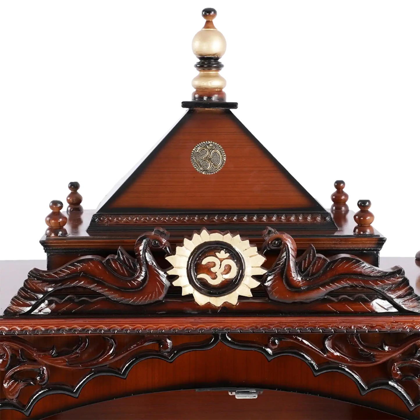 Antarusya Large Floor Rested Pooja Mandir/Wooden temple with Door for home in Brown Gold color zoom view