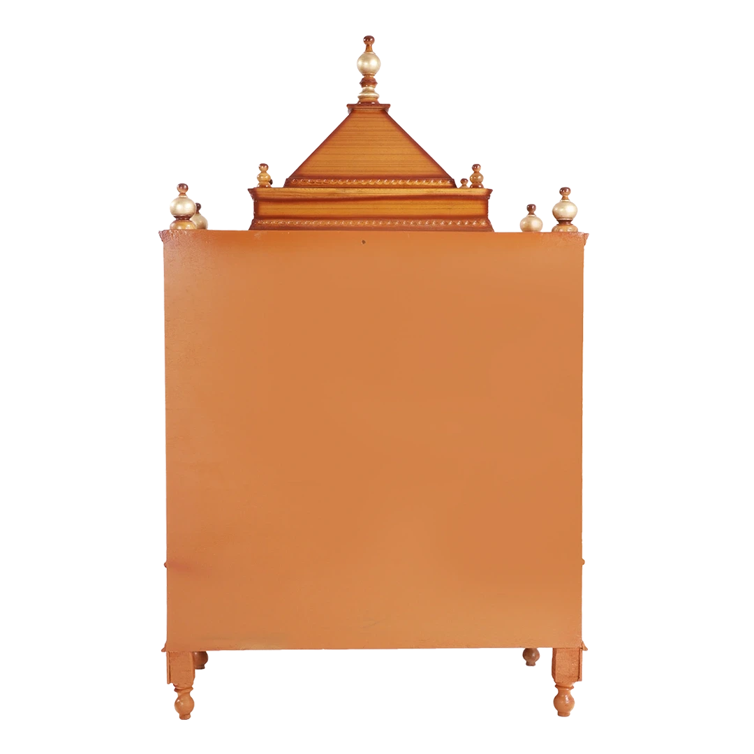 Antarusya Large Floor Rested Pooja Mandir/Wooden temple for home in Teak Gold color back view