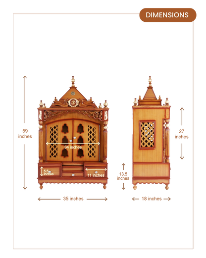 Antarusya Large Floor Rested Pooja Mandir with Door (Teak Gold)
