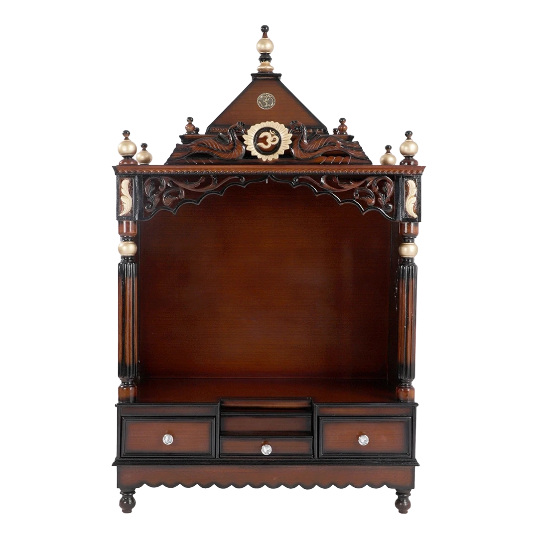 Antarusya Large Pooja Mandir Brown Gold without Door