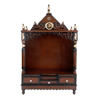 Antarusya Large Floor Rested Pooja Mandir/Wooden temple for home in Brown Gold color front view
