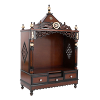 Antarusya Large Floor Rested Pooja Mandir/Wooden temple for home in Brown Gold color 45° side view