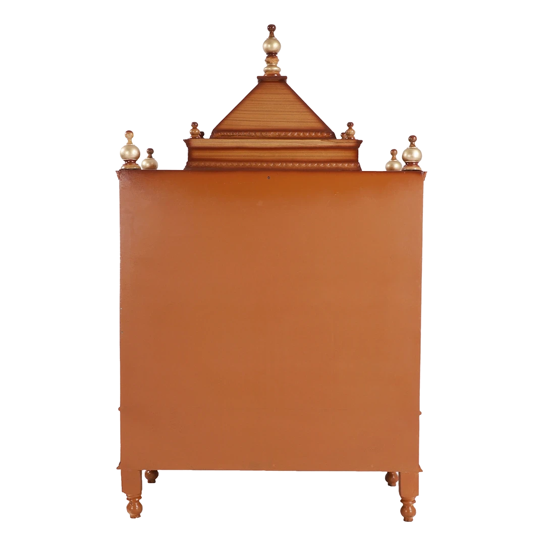 Antarusya Large Floor Rested Pooja Mandir/Wooden temple for home in Teak Gold color back view