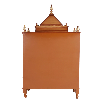 Antarusya Large Floor Rested Pooja Mandir/Wooden temple for home in Teak Gold color back view