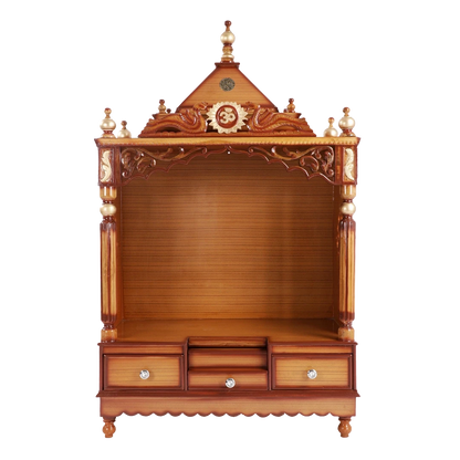 Antarusya Large Floor Rested Pooja Mandir/Wooden temple for home in Teak Gold color