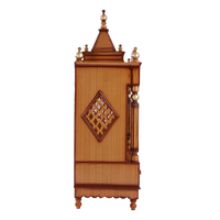 Antarusya Large Floor Rested Pooja Mandir/Wooden temple for home in Teak Gold color side view featuring jali design and Pillars