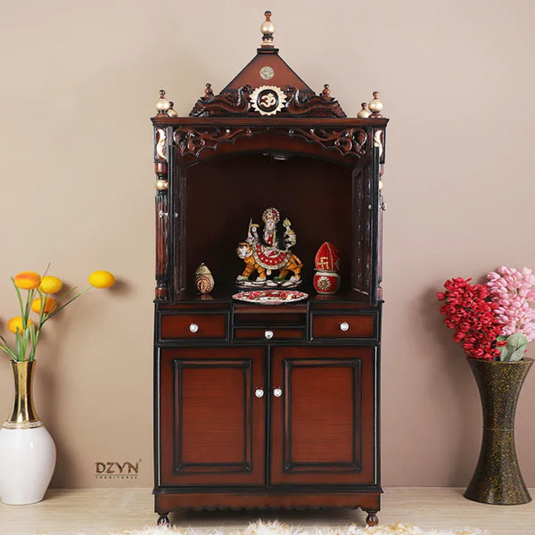 Antarusya Large Floor Rested Pooja Mandap with Door (Brown Gold)
