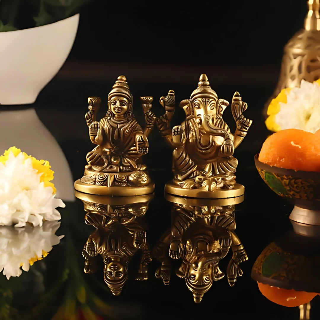 Antique Brass Lakshmi Ganesh Idol 6 lifestyle view