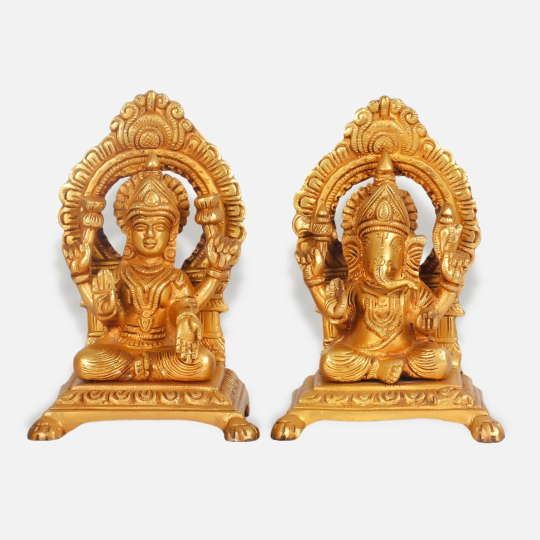  Antique Brass Lakshmi Ganesha Idol 4 front view