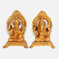  Antique Brass Lakshmi Ganesha Idol 4 front view