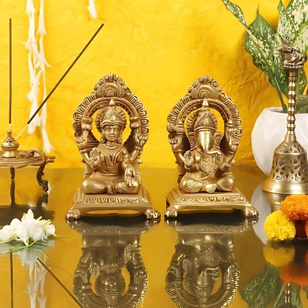 Antique Brass Lakshmi Ganesha Idol 4 lifestyle view