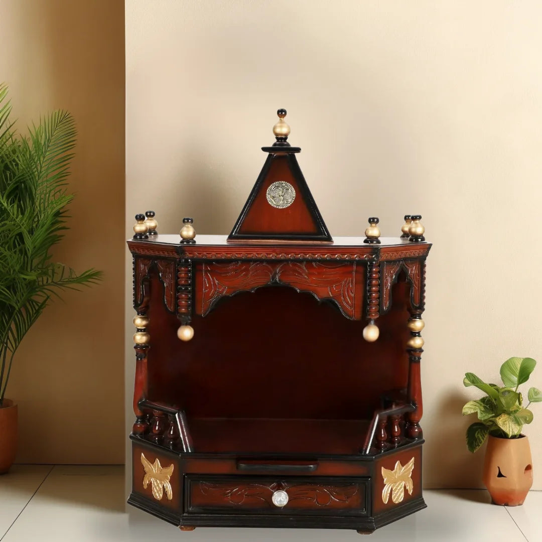 Anugrah Wall Mount Pooja Mandir without Door (Brown Gold) Lifestyle Image