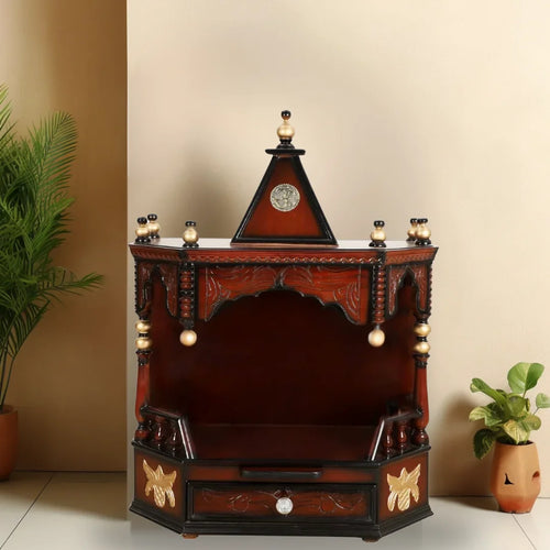 Anugrah Wall Mount Pooja Mandir without Door (Brown Gold)