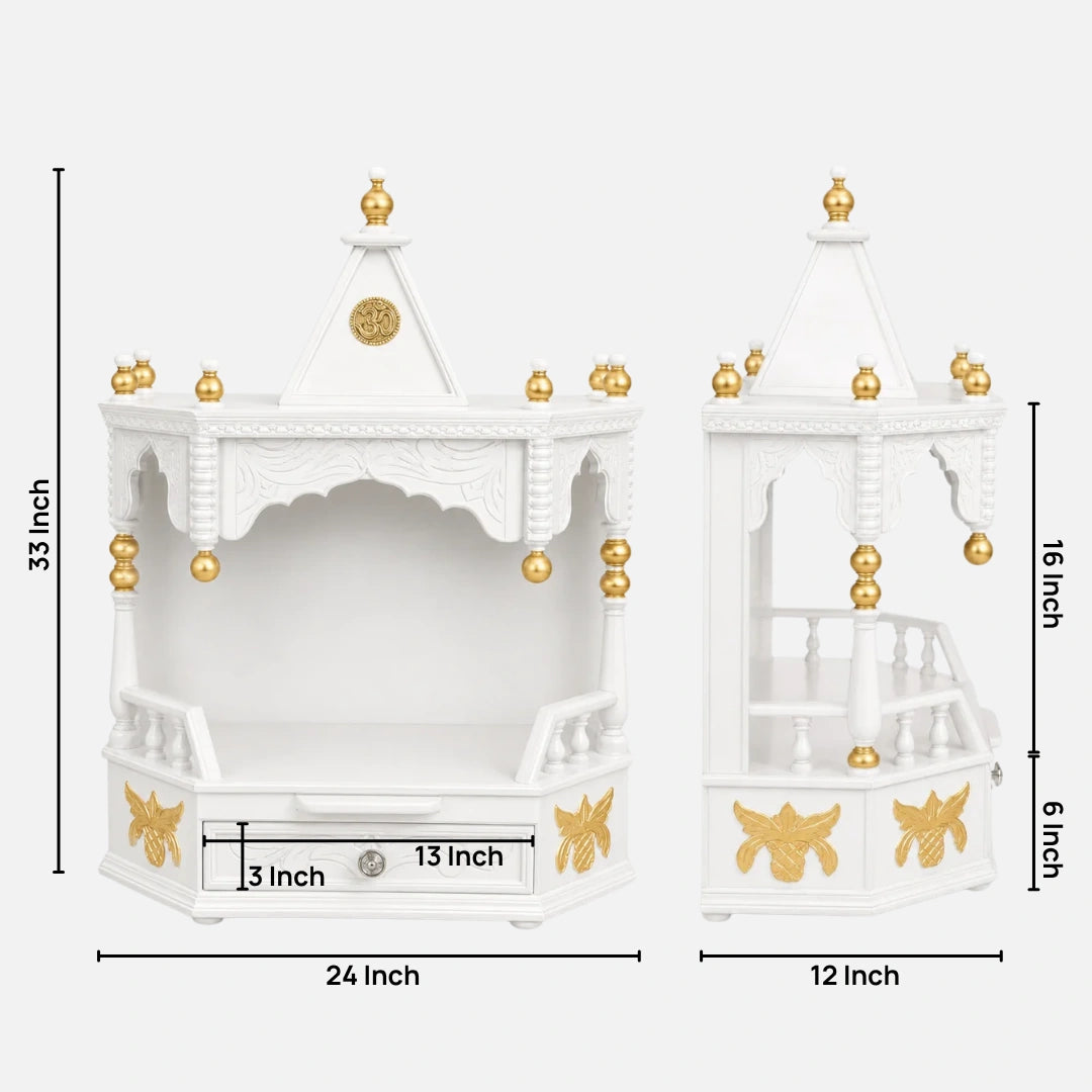 Anugrah Wall Mount Pooja Mandir without Door (White Gold) Dimensions