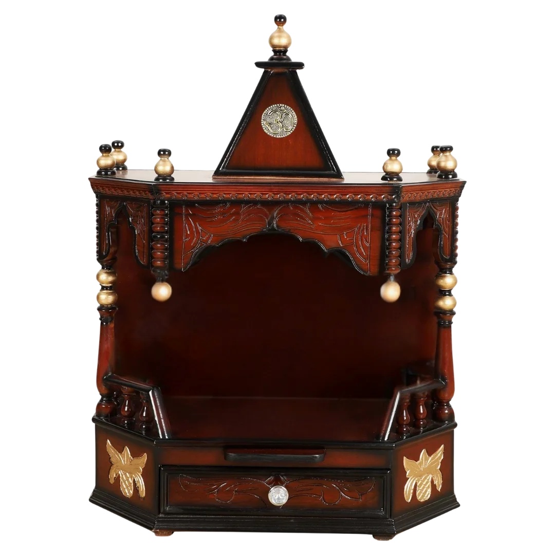 Anugrah Wall Mount Pooja Mandir without Door (Brown Gold) Front image