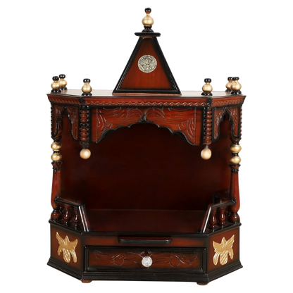 Anugrah Wall Mount Pooja Mandir without Door (Brown Gold) Front image