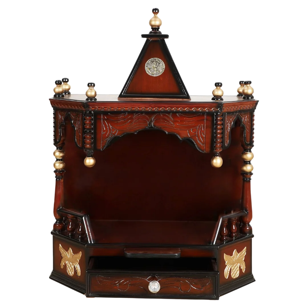Anugrah Wall Mount Pooja Mandir without Door (Brown Gold) front view