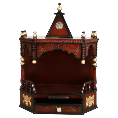 Anugrah Wall Mount Pooja Mandir without Door (Brown Gold) front view
