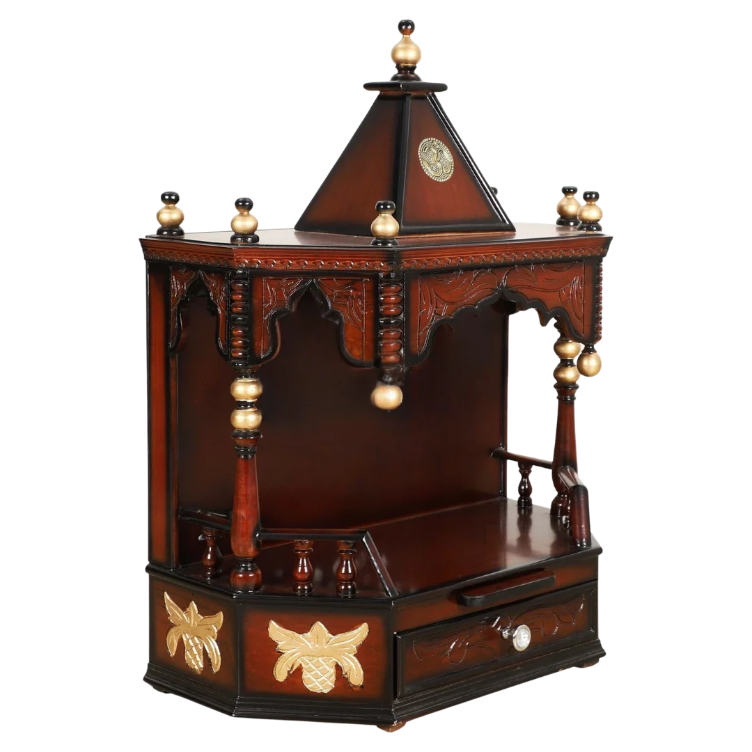 Anugrah Wall Mount Pooja Mandir without Door (Brown Gold) side view