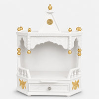 Anugrah Wall Mount Pooja Mandir without Door (White Gold) Front Angle