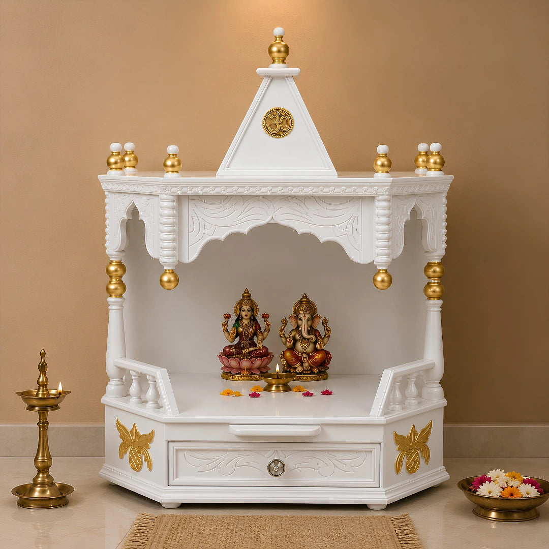 Anugrah Wall Mount Pooja Mandir without Door (White Gold) Lifesytle Image