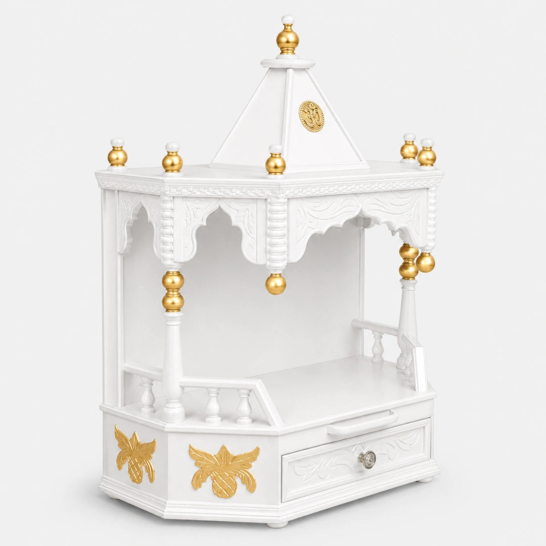 Anugrah Wall Mount Pooja Mandir without Door (White Gold) Side Angle