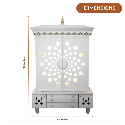 Anviksha Teak Wood Pooja Mandap With Door(White) Dimensions