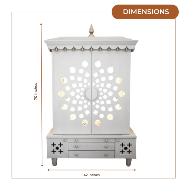 Anviksha Teak Wood Pooja Mandap With Door(White) Dimensions