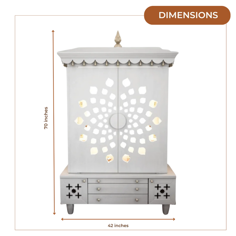 Anviksha Teak Wood Pooja Mandap With Door(White) Dimensions