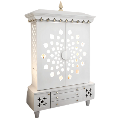 Anviksha Teak Wood Pooja Mandap With Door(White) Side Angle 