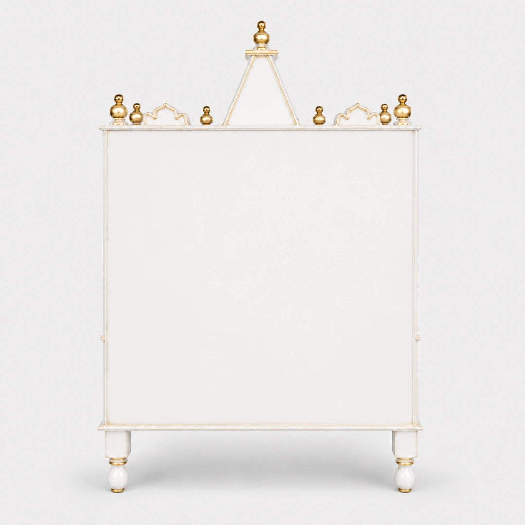 Apratima Medium Floor Rested Pooja Mandir Without Door (White Gold) Back view